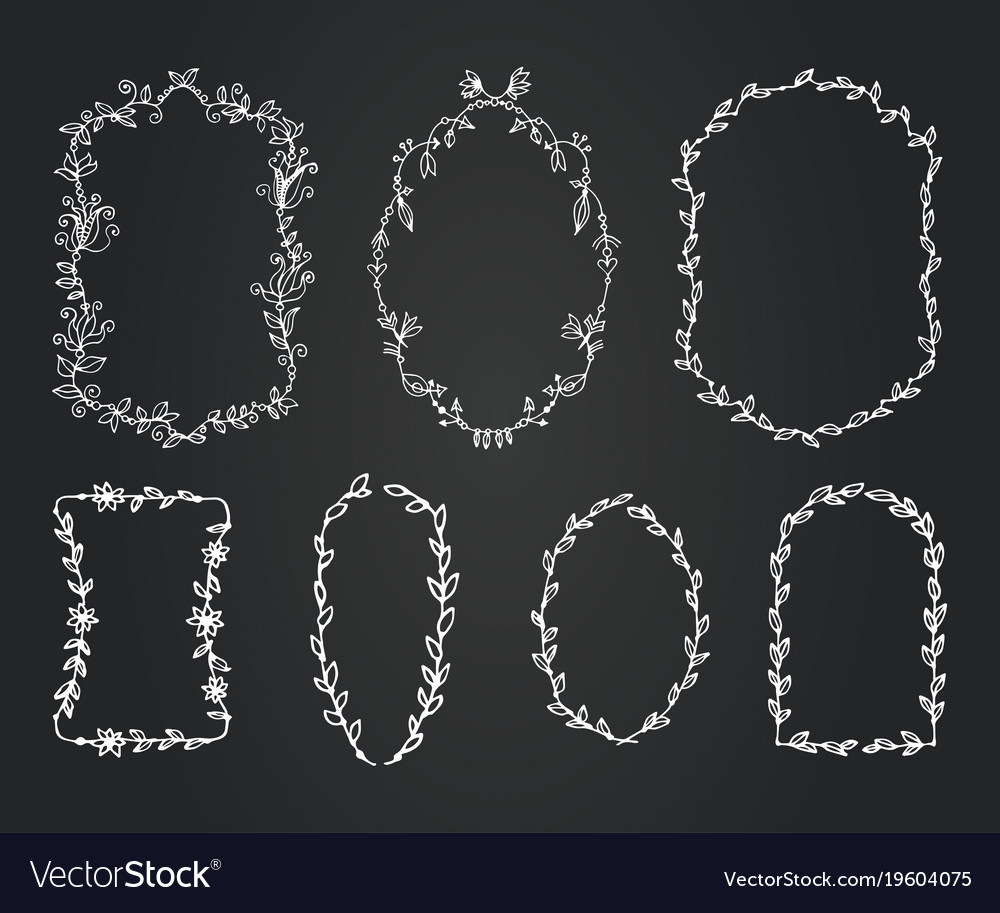 Chalkboard doodle branches frames set wreath