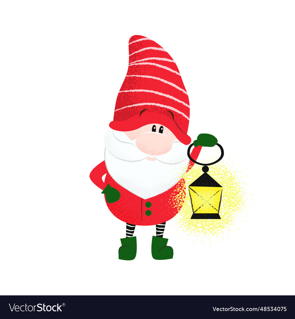 Cute bearded dwarf holding lantern Royalty Free Vector Image