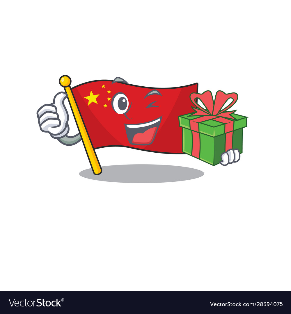 Happy Face Flag China Scroll Character With Gift Vector Image Happy Face Flag China Scroll Character With Gift Vector Image