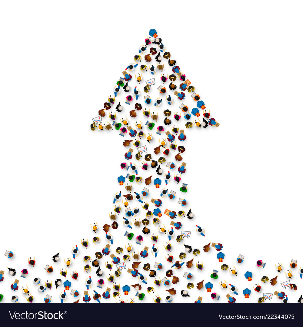 Large group of people in grossing arrow Royalty Free Vector