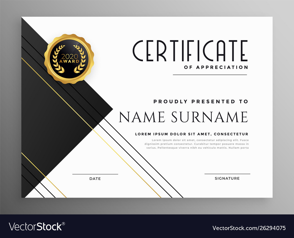 Modern black white and gold certificate template Vector Image