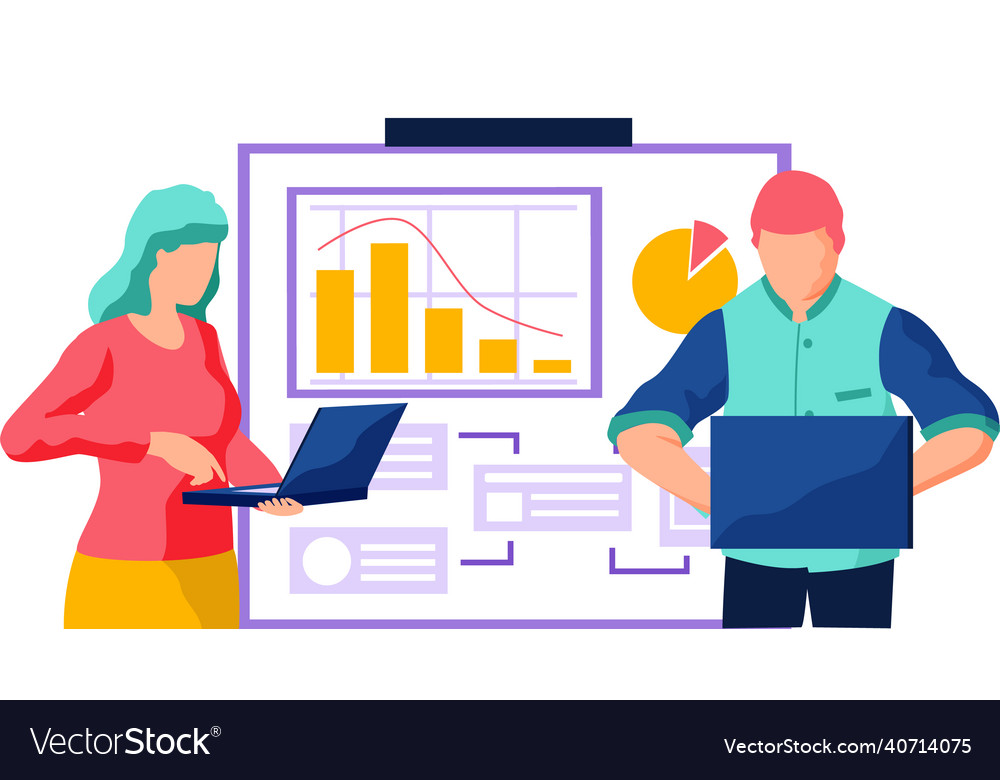 People with laptops work statistical data