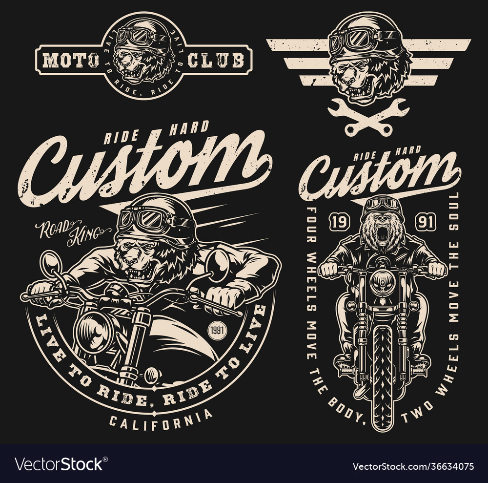 Vintage monochrome motorcycle designs Royalty Free Vector