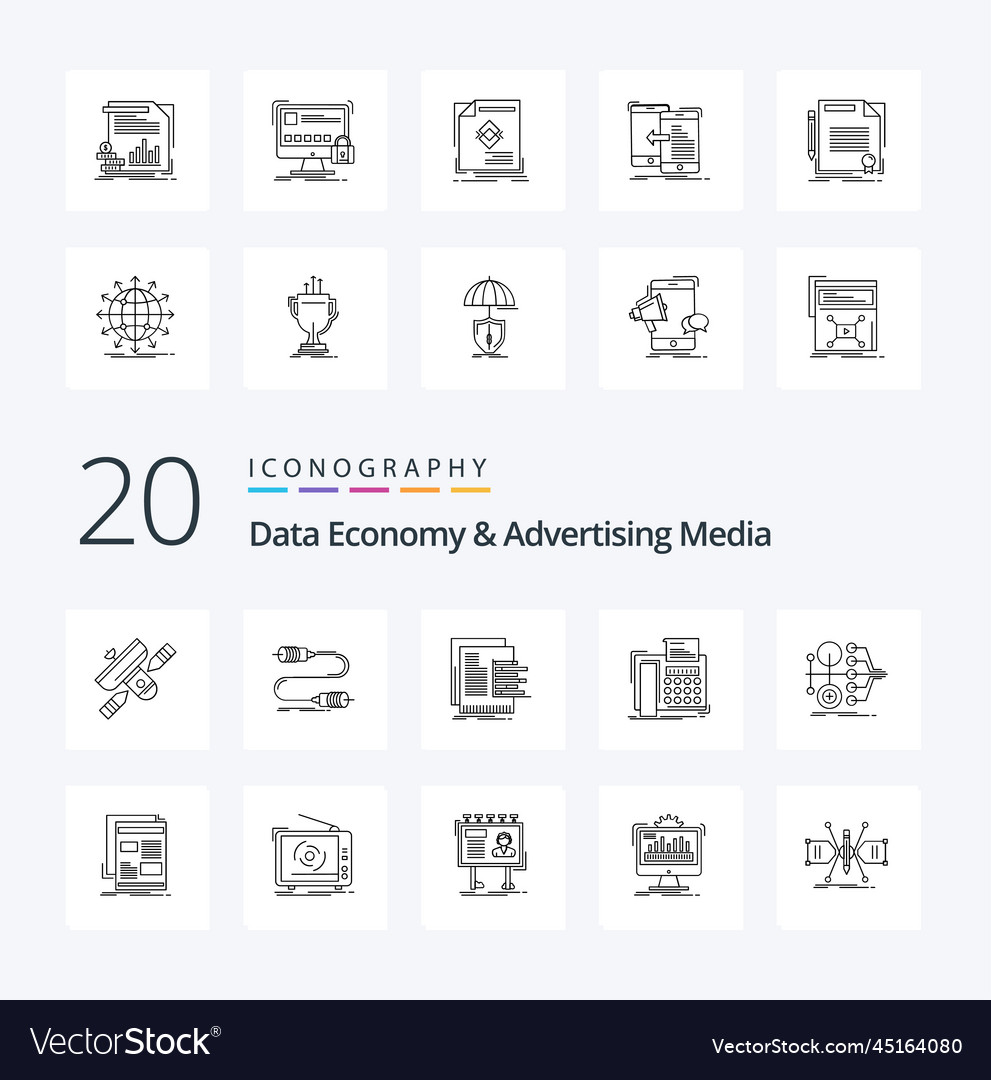 20 data economy and advertising media line icon