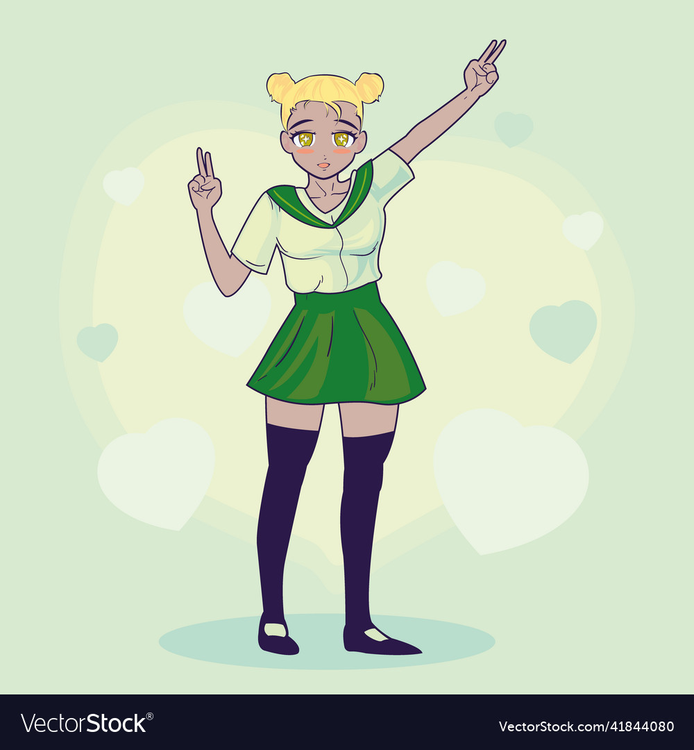 Anime girl with green uniform