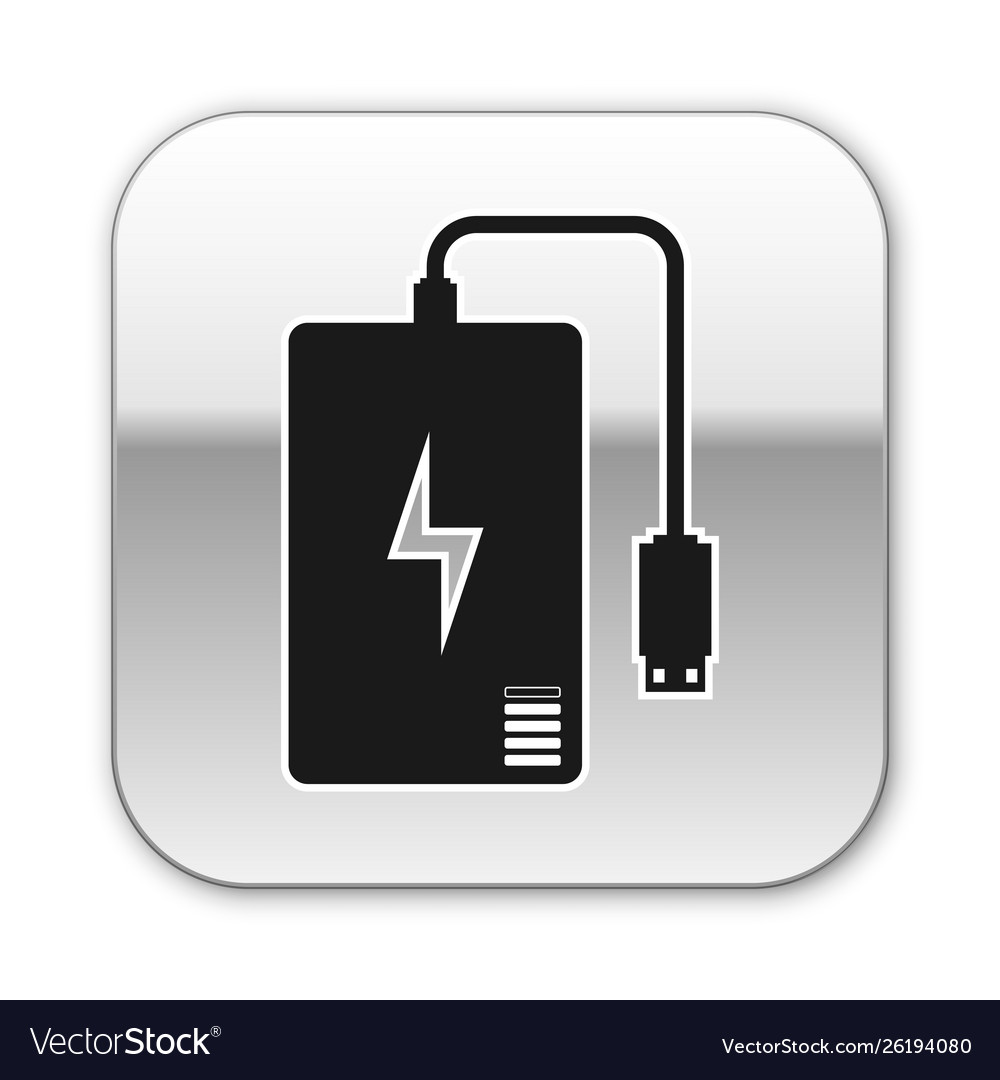 Schwarze Powerbank mit unterschiedlichem Ladekabel-Symbol