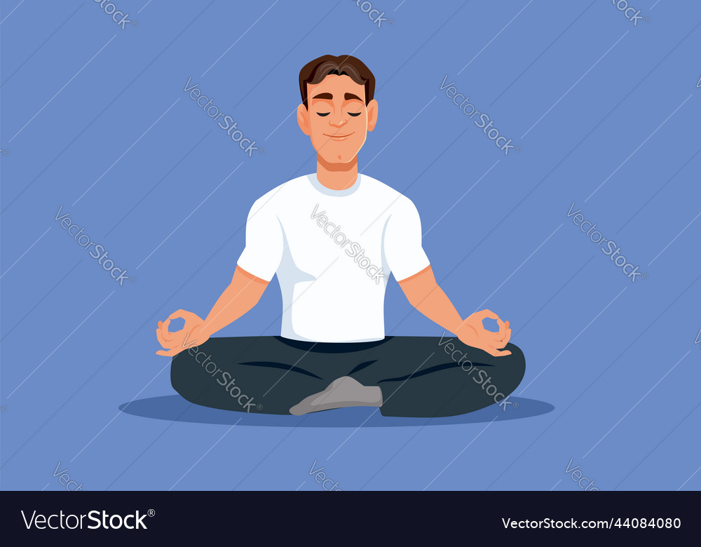 Carefree man in yoga lotus position cartoon Vector Image