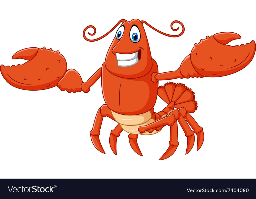 Cartoon happy lobster hands up isolated Royalty Free Vector