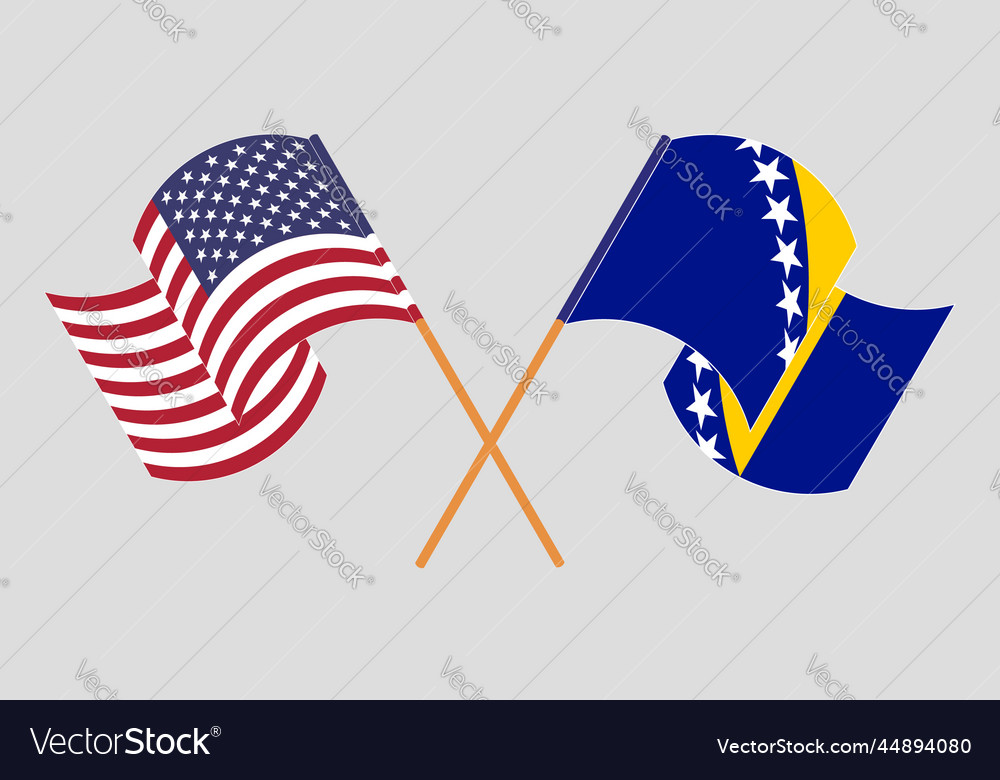 Crossed and waving flags of the usa bosnia