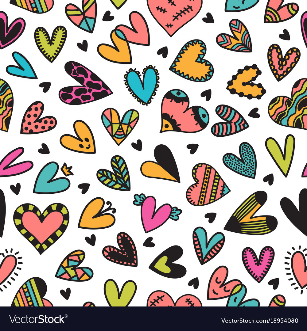 Cute seamless pattern with hand drawn hearts Vector Image