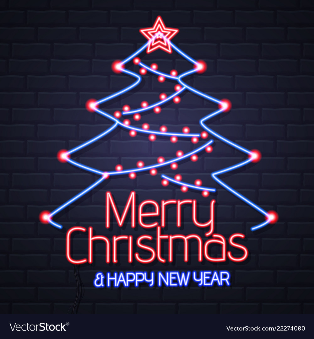 Neon sign merry christmas and happy new year Vector Image