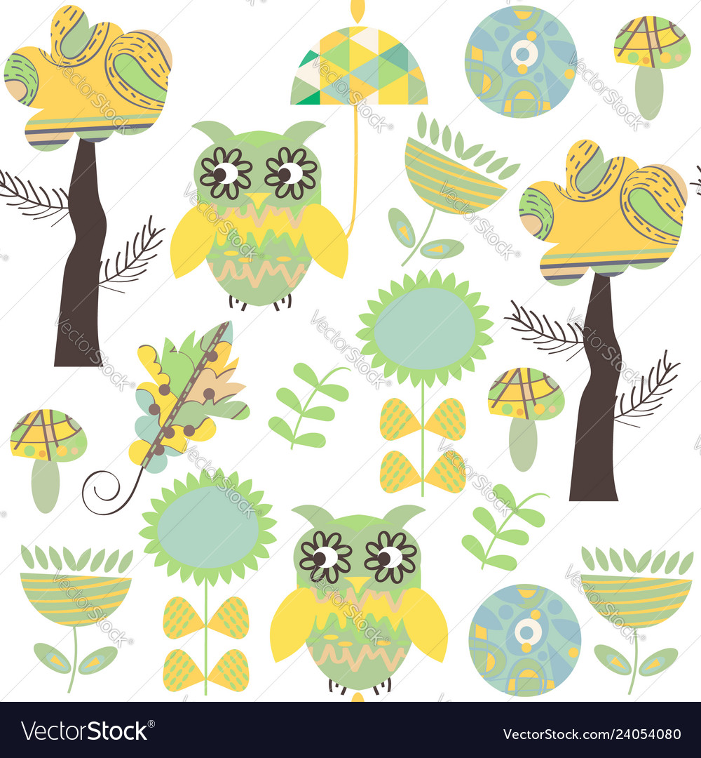 Romantic owls retro seamless pattern