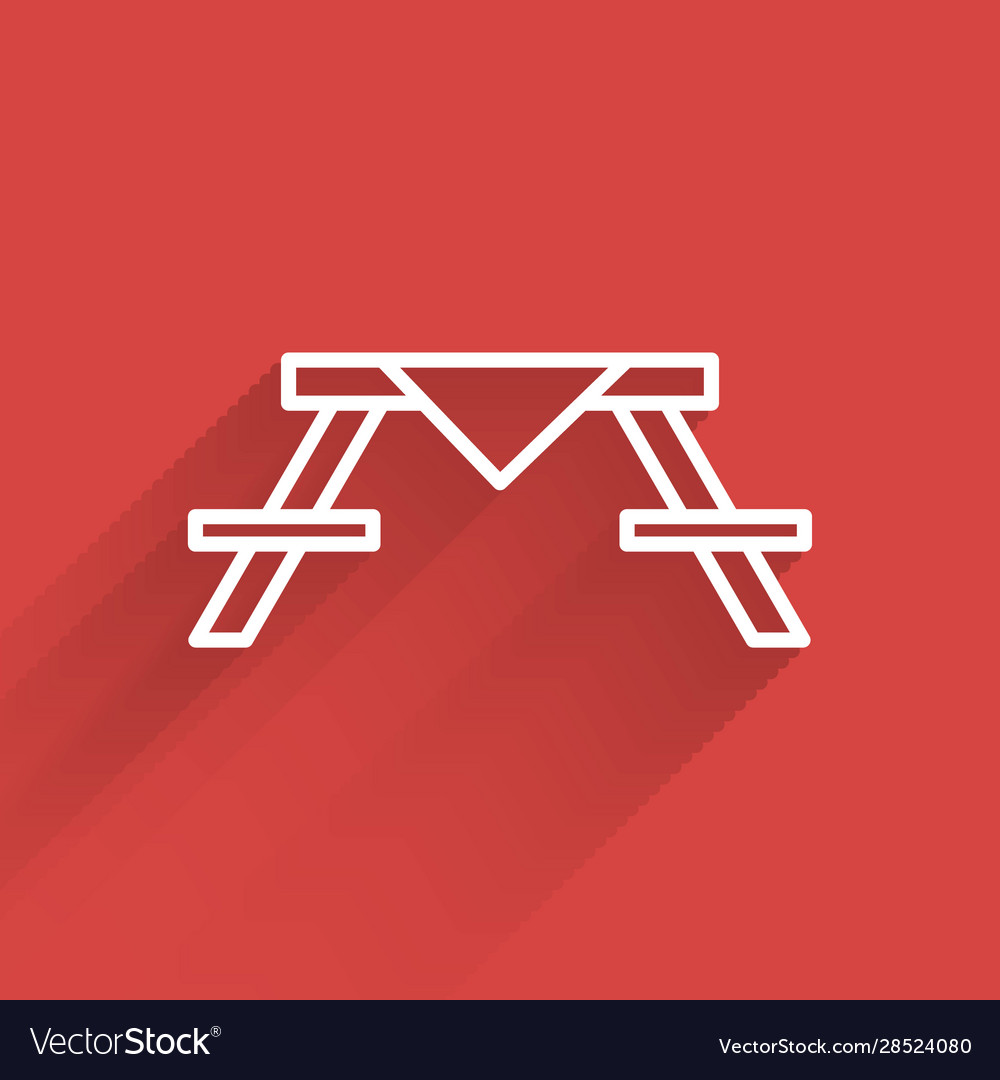 White Line Picnic Table With Benches On Either Vector Image