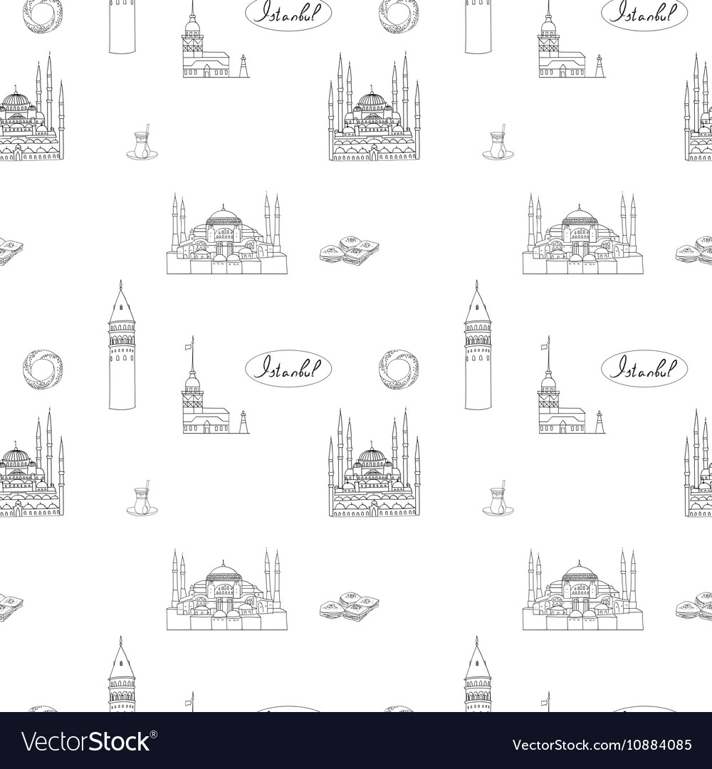 Black and white istanbul tourist print seamless