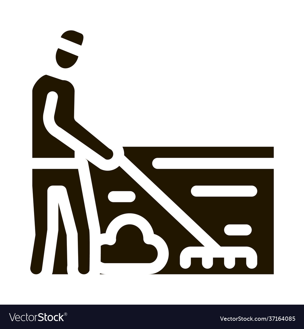 Cleaning man with rake icon glyph