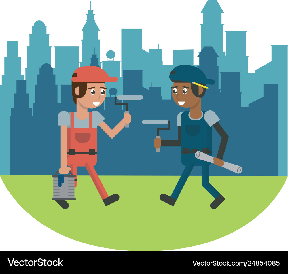 Construction workers geometric cartoons Royalty Free Vector