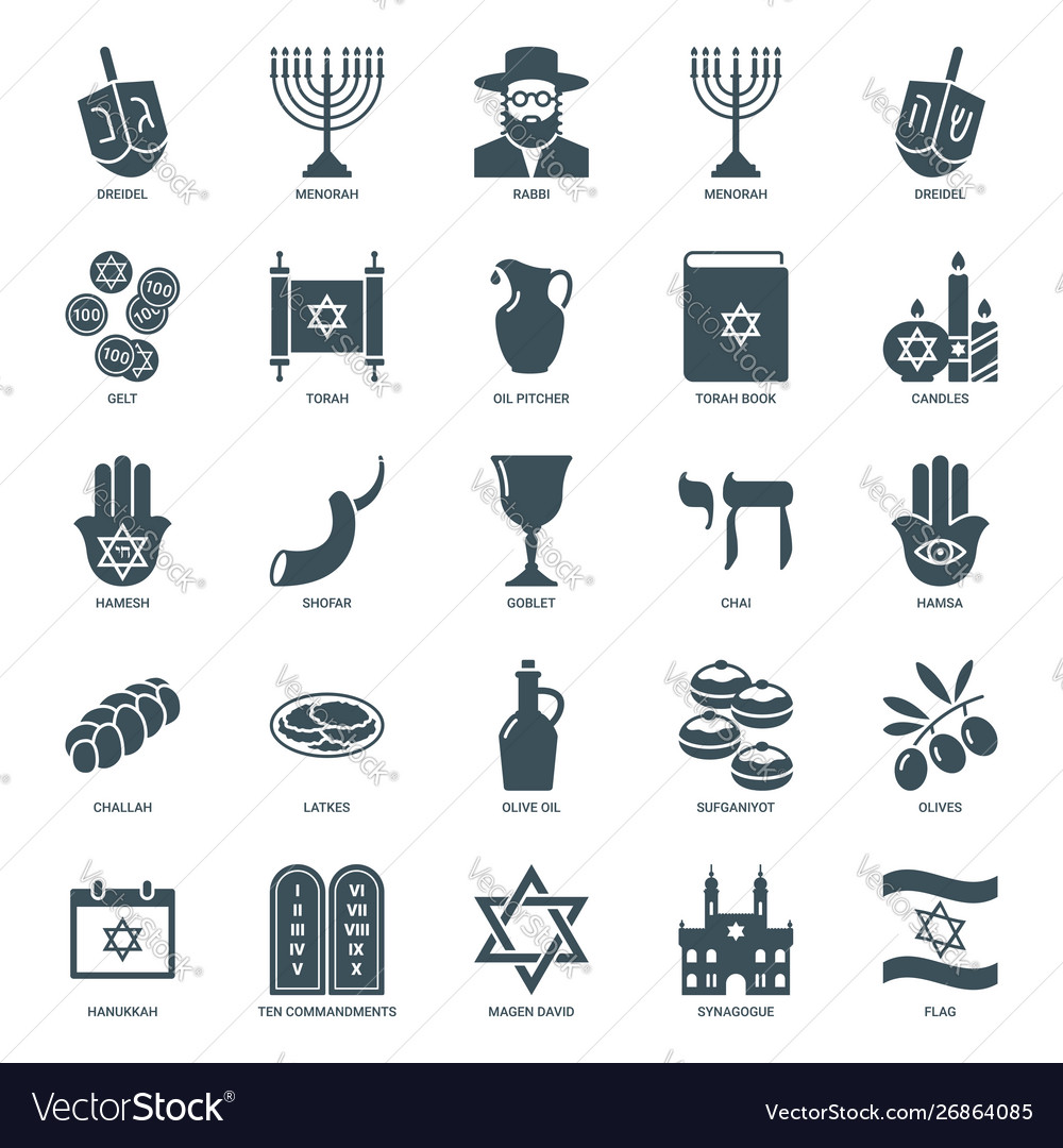 Hanukkah Icons Set Judaism Symbols Collection Vector Image