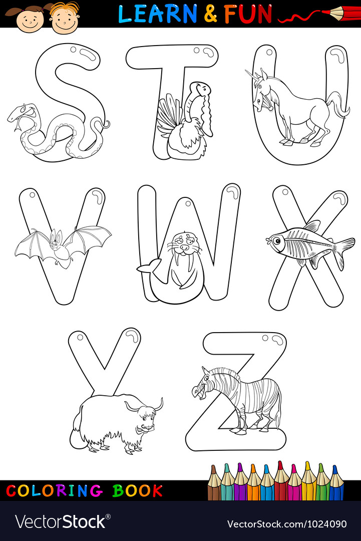 Cartoon alphabet with animals for coloring Vector Image