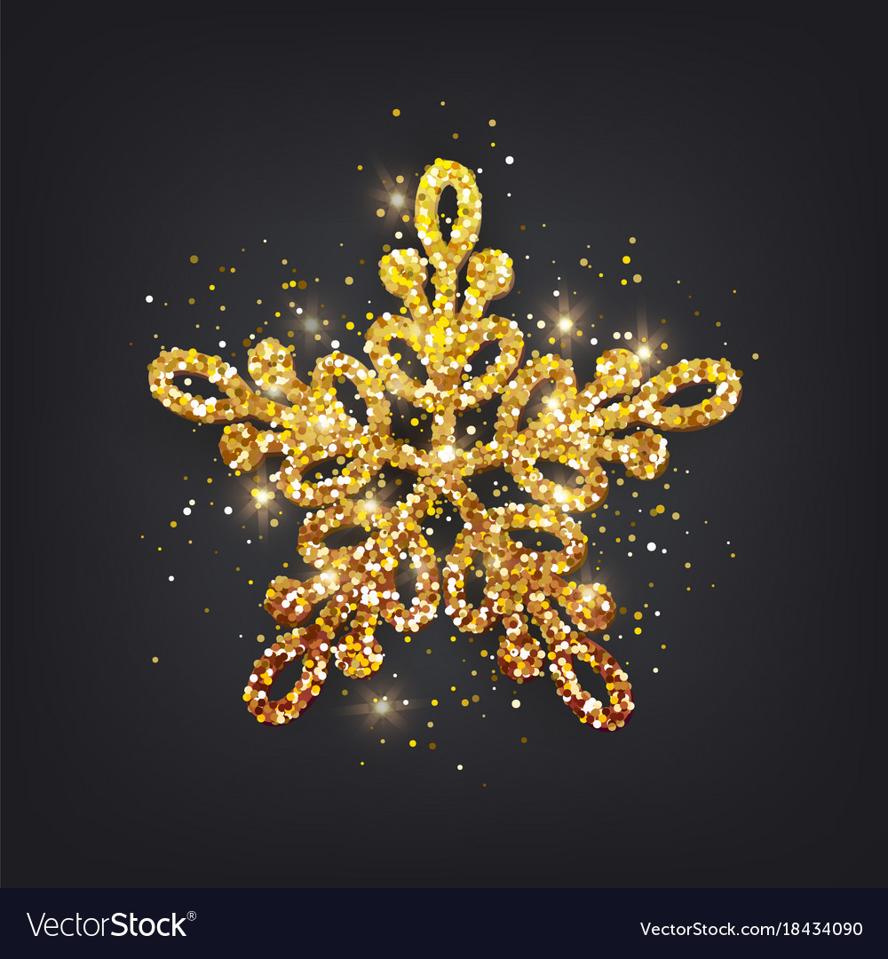 Glitter covered gold snowflake with on transparent