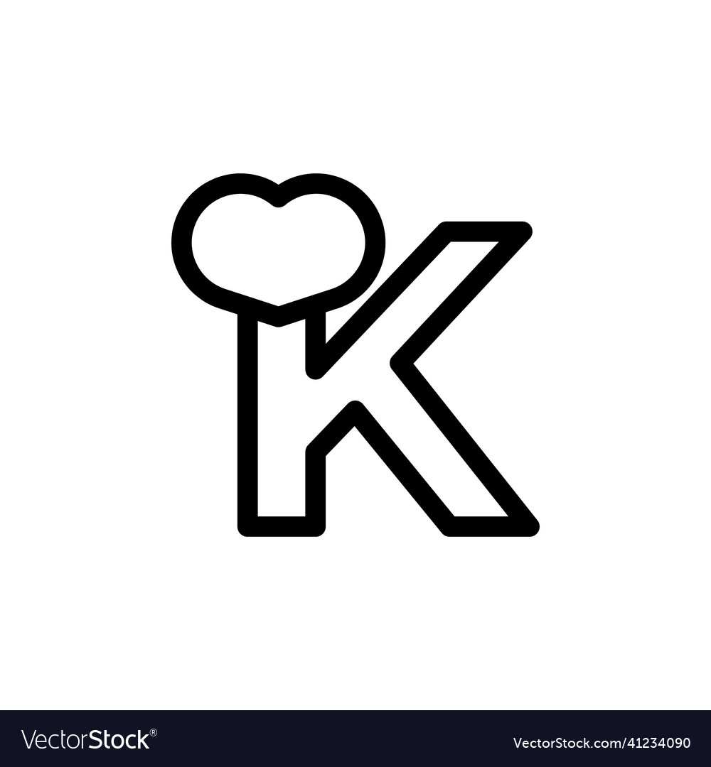 Initial letter k with heart love in line style Vector Image