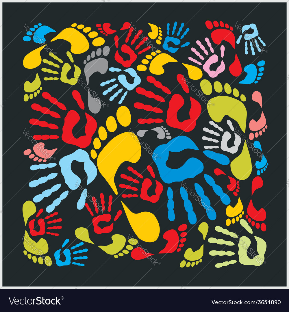 Mixed colour handprints and footprints Royalty Free Vector