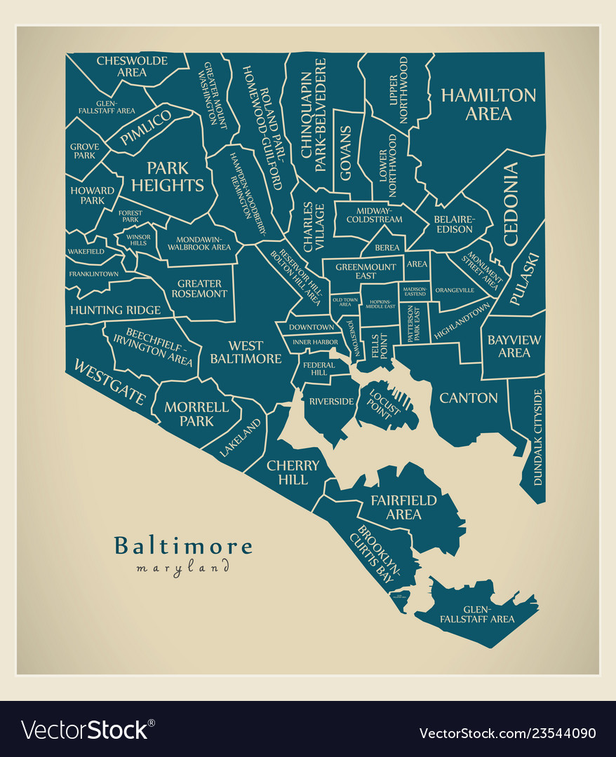 Map Of Canton Baltimore Modern City Map - Baltimore Maryland City Vector Image