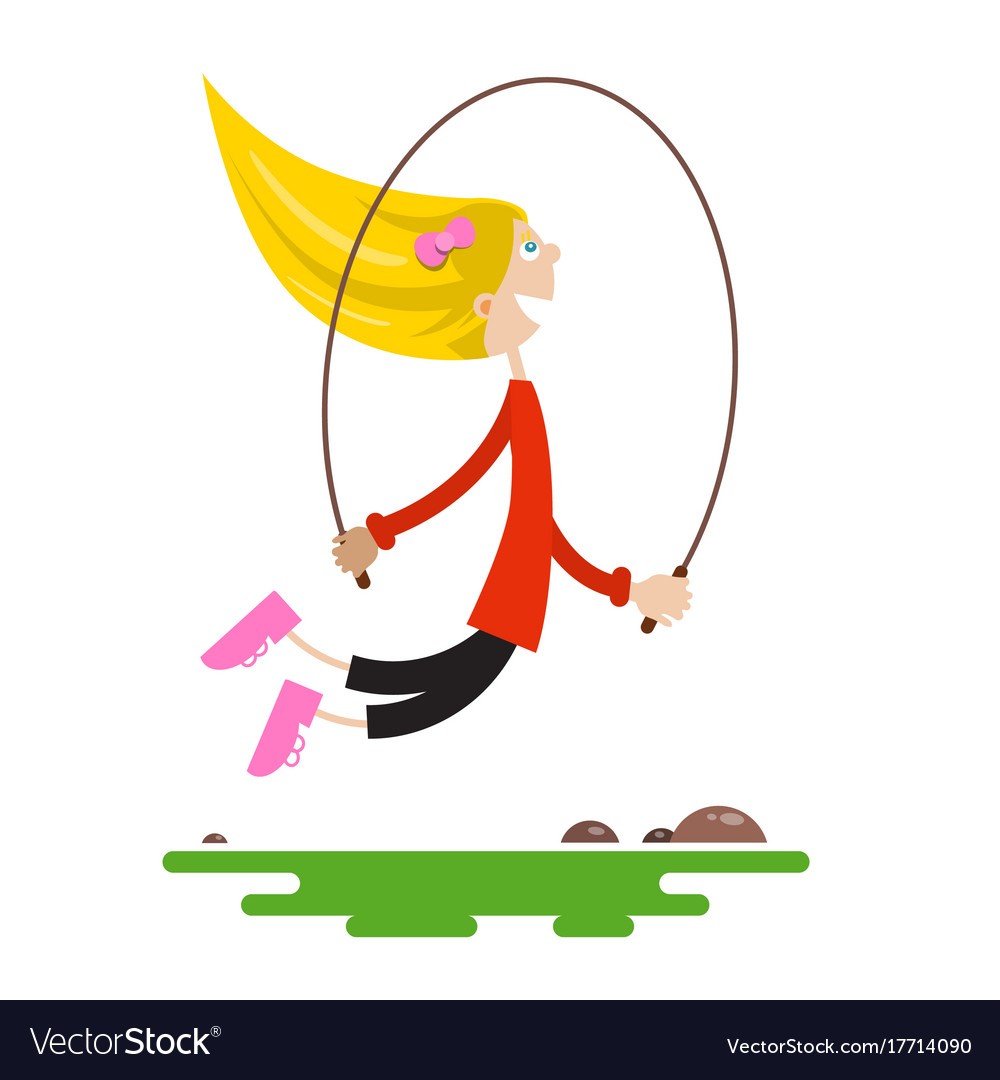 Young girl jumping with jump rope flat design