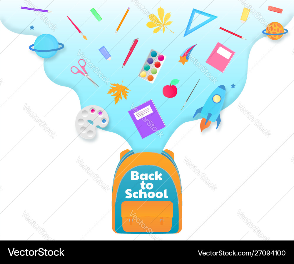 Back to school banner backpack with study Vector Image