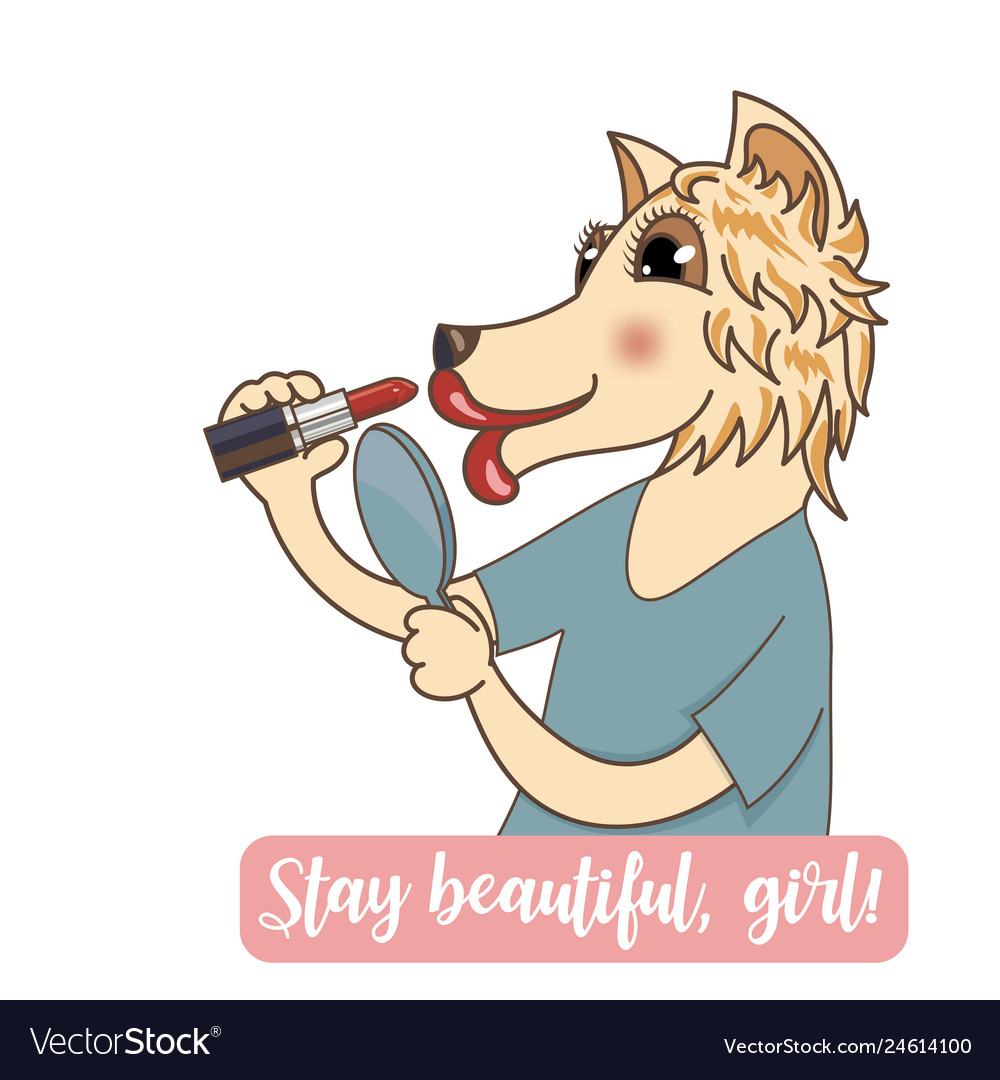 Female horse is using a red lipstick