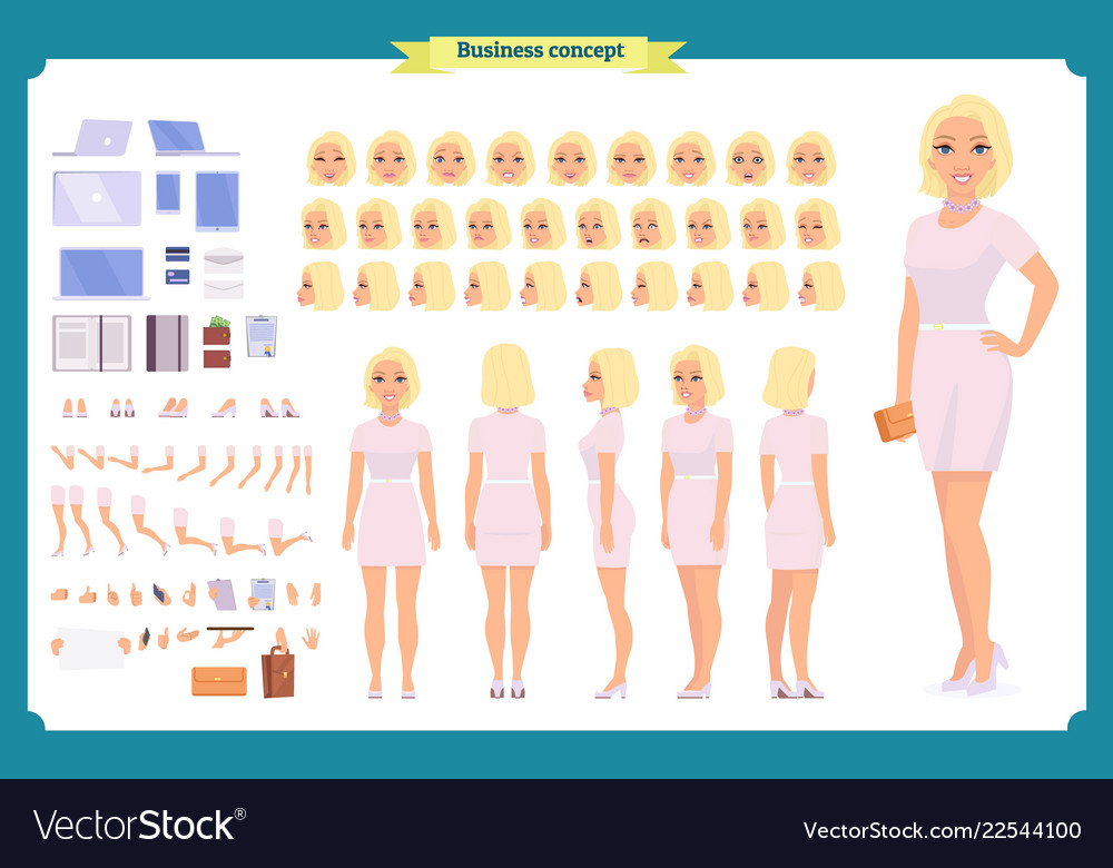 Girl in evening dress character creation set