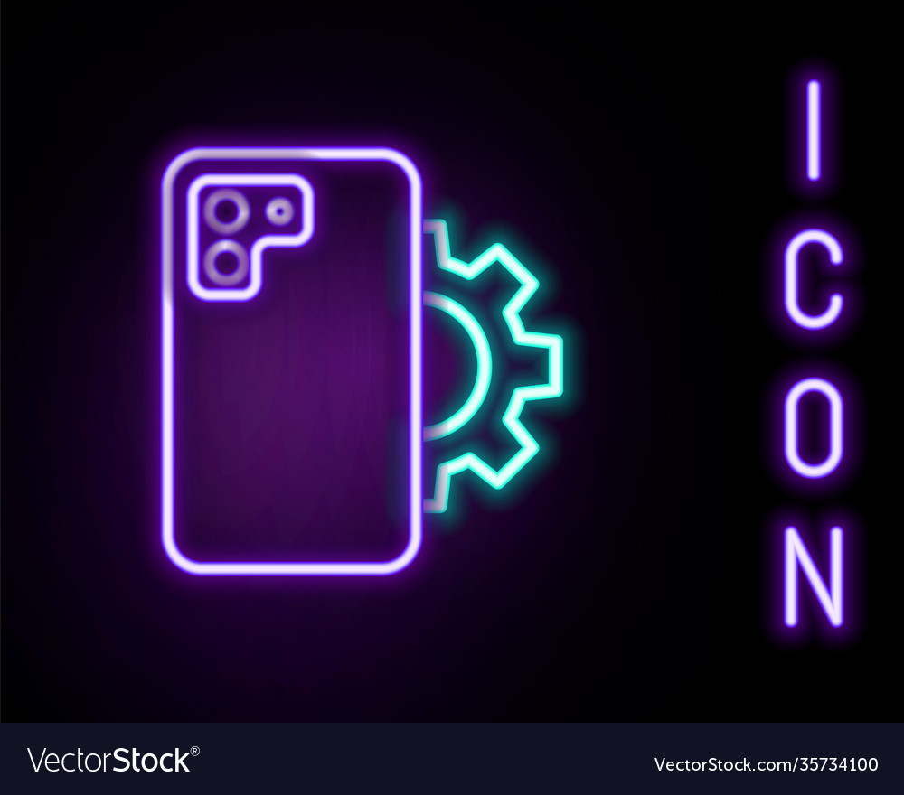 Glowing neon line phone repair service icon