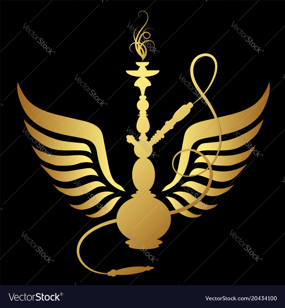 Golden hookah with wings Royalty Free Vector Image