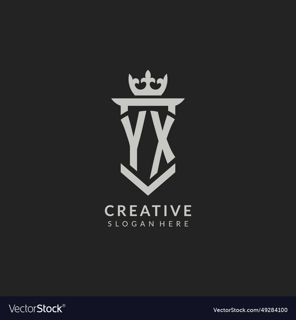 Initial yx shield and crown logo style Royalty Free Vector