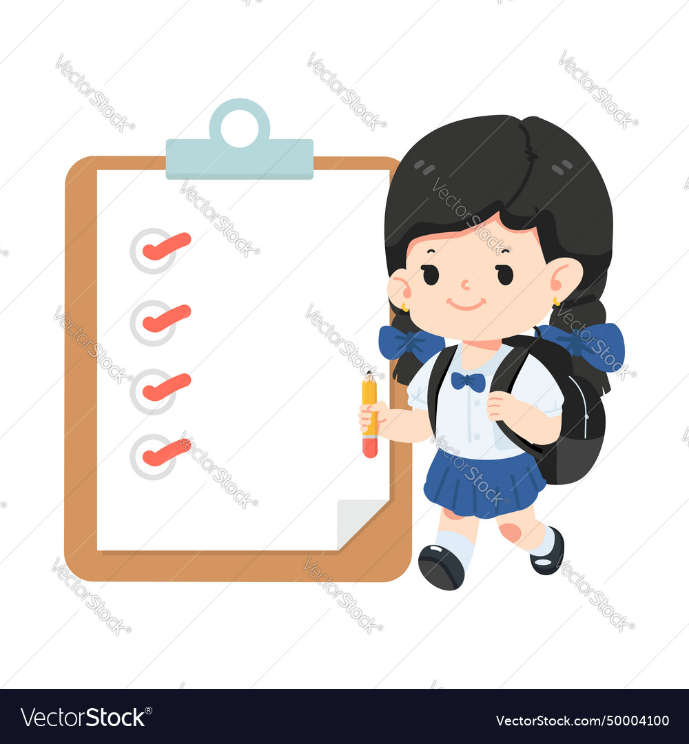 Student holding pencil with clipboard