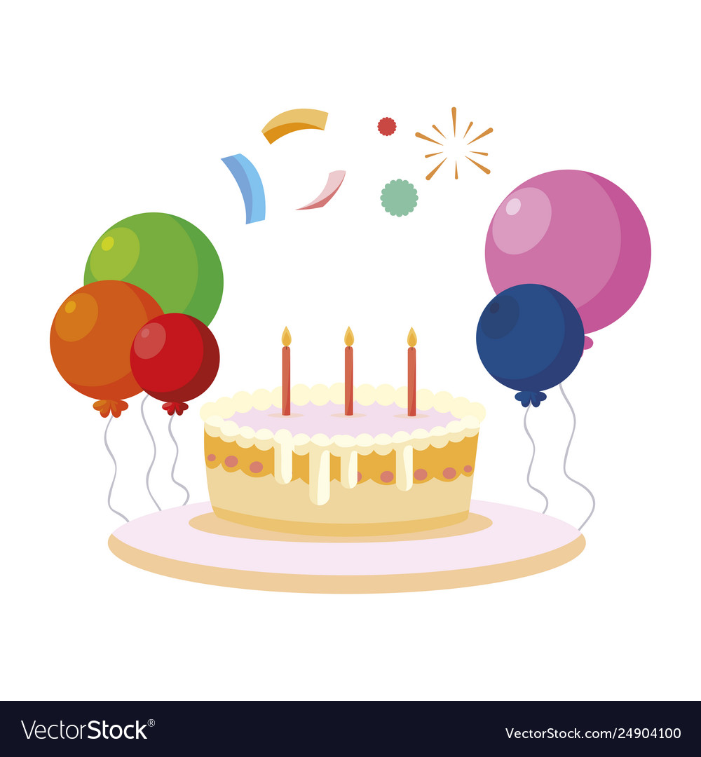 Sweet cake birthday with balloons helium Vector Image