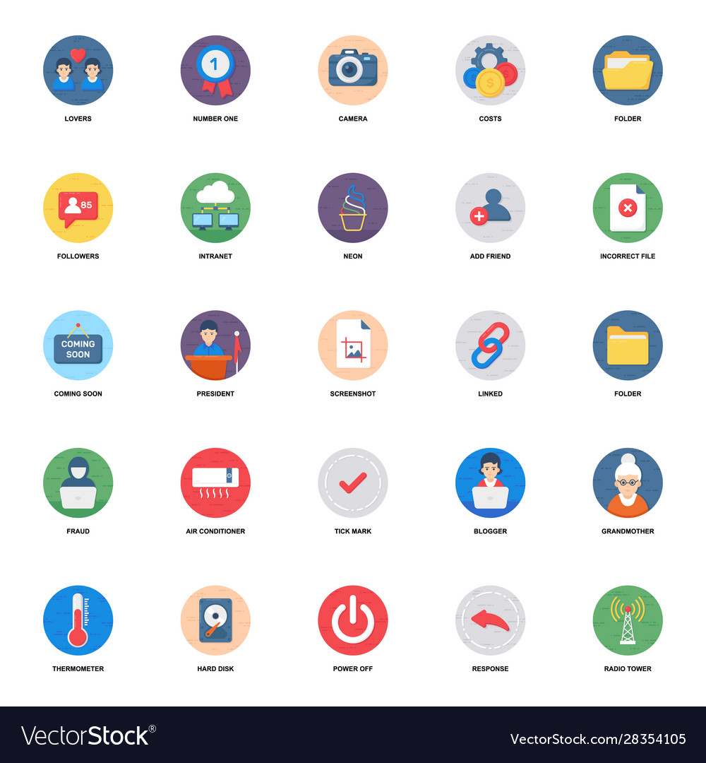 Sammlung flache abgerundete Icons Pack