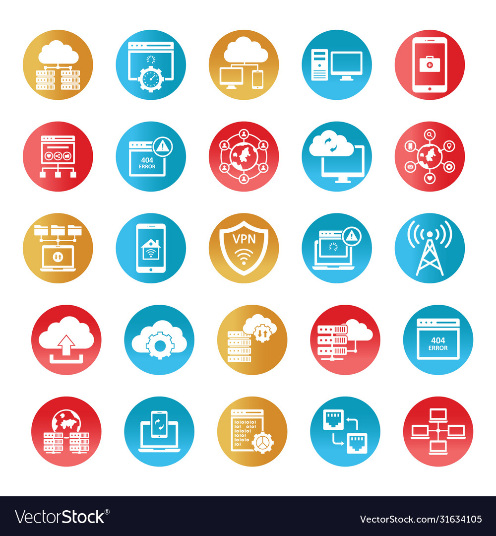 Data and networking icons set every single Vector Image