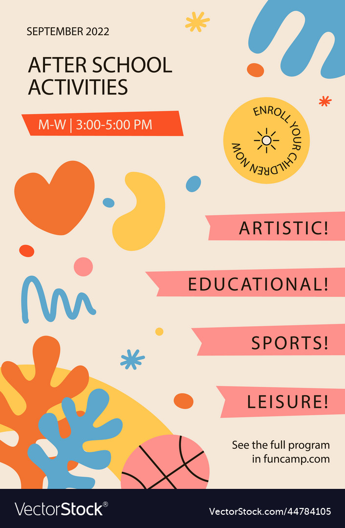 Flat design after school activities poster Vector Image