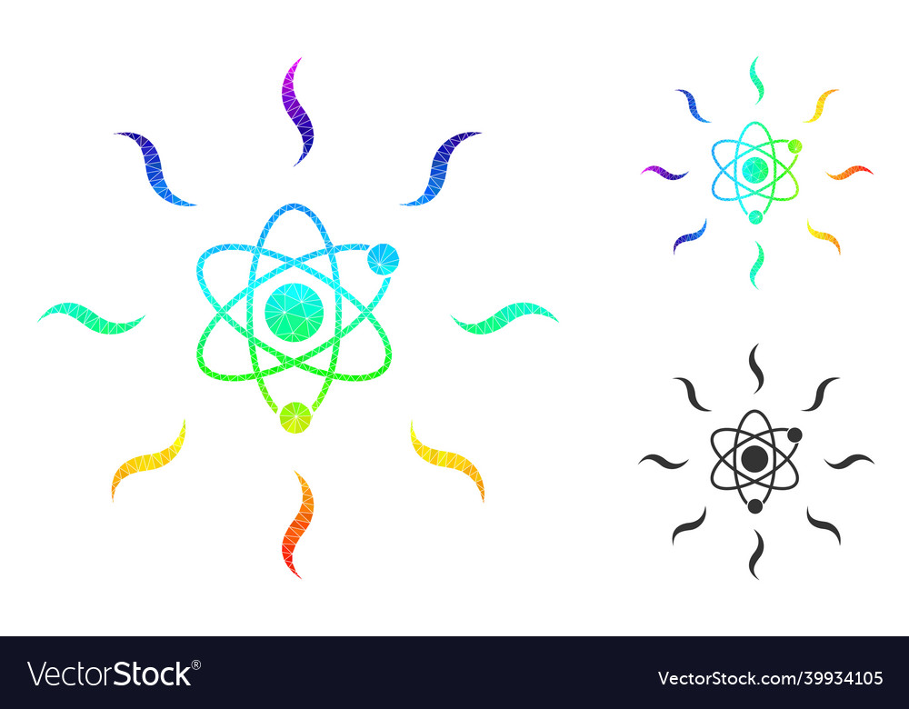 Lowpoly-Quanten-Strahlungssymbol mit Regenbogen