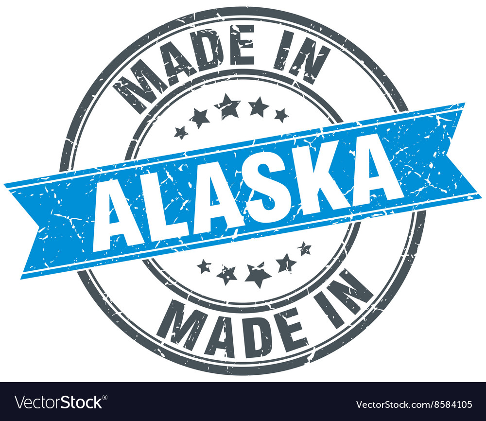 Made in alaska blue round vintage stamp