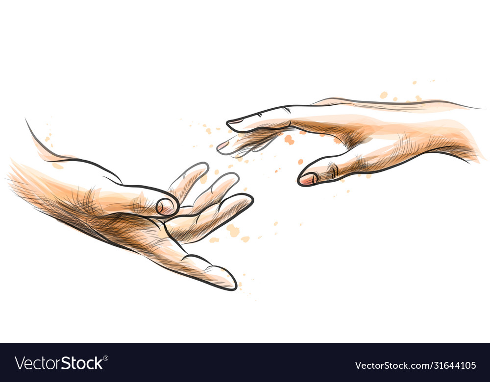 Premium Vector  Male and female hand touch fingers from a splash of  watercolor hand drawn sketch illustration of paints