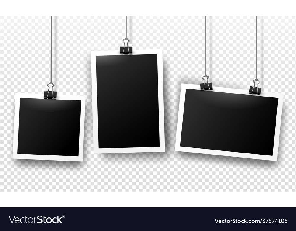 Photo frames set hanging on binder clips Vector Image