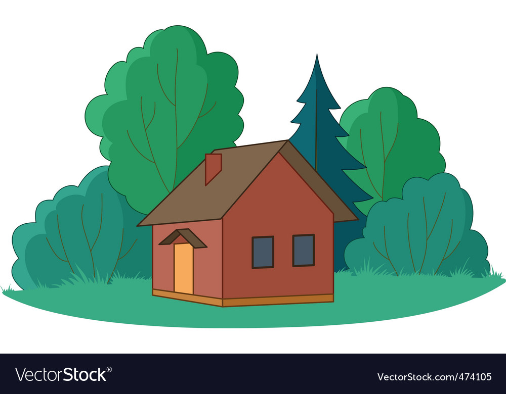 Small house with trees Royalty Free Vector Image