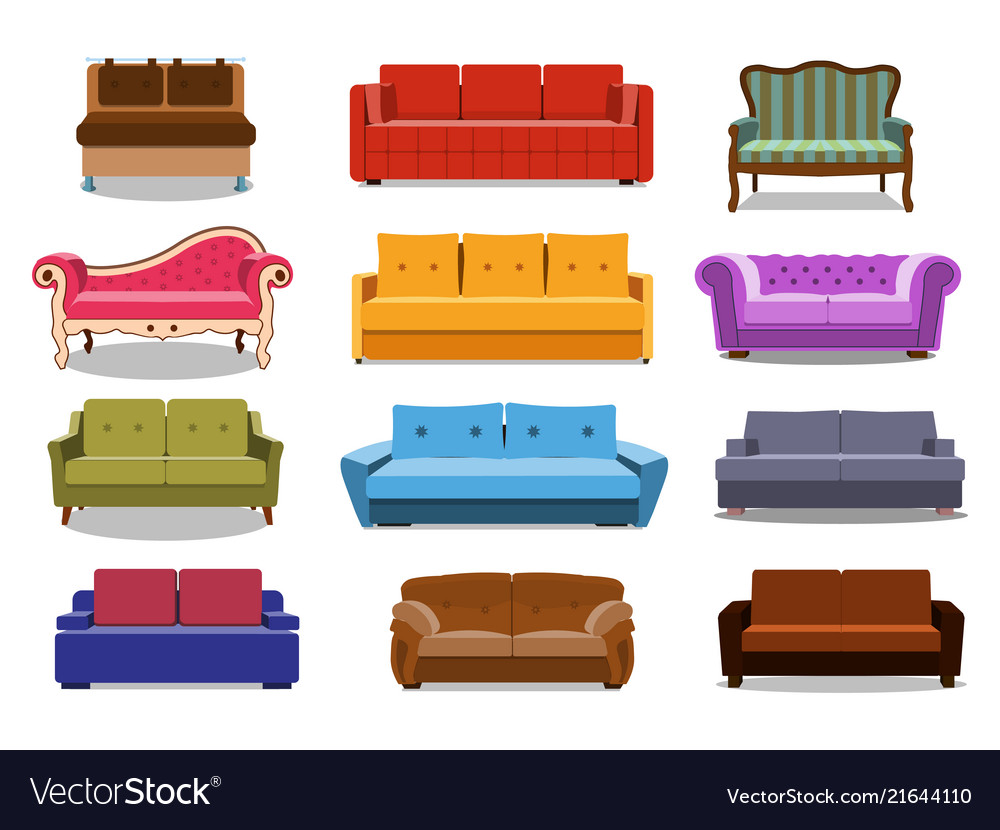 Sofa and couches colorful cartoon Royalty Free Vector Image