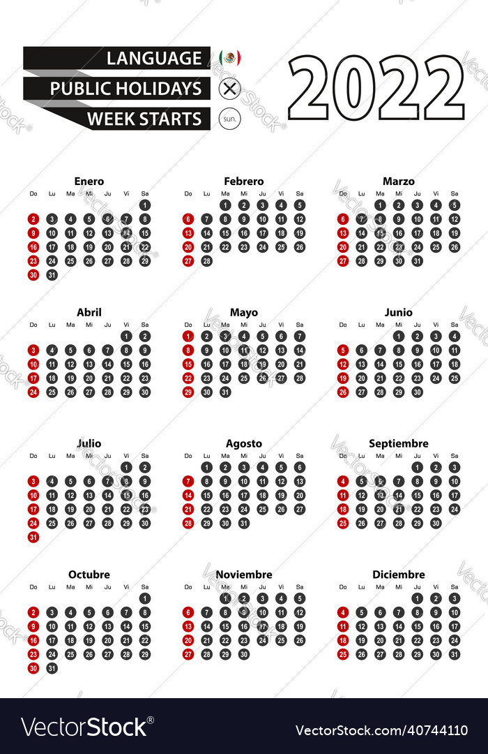 Spanish calendar 2022 with numbers in circles Vector Image