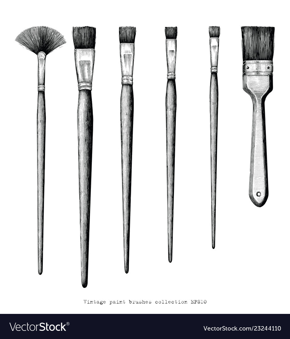 Vintage Paint Brushes Set Hand Drawing Clip Art Vector Image