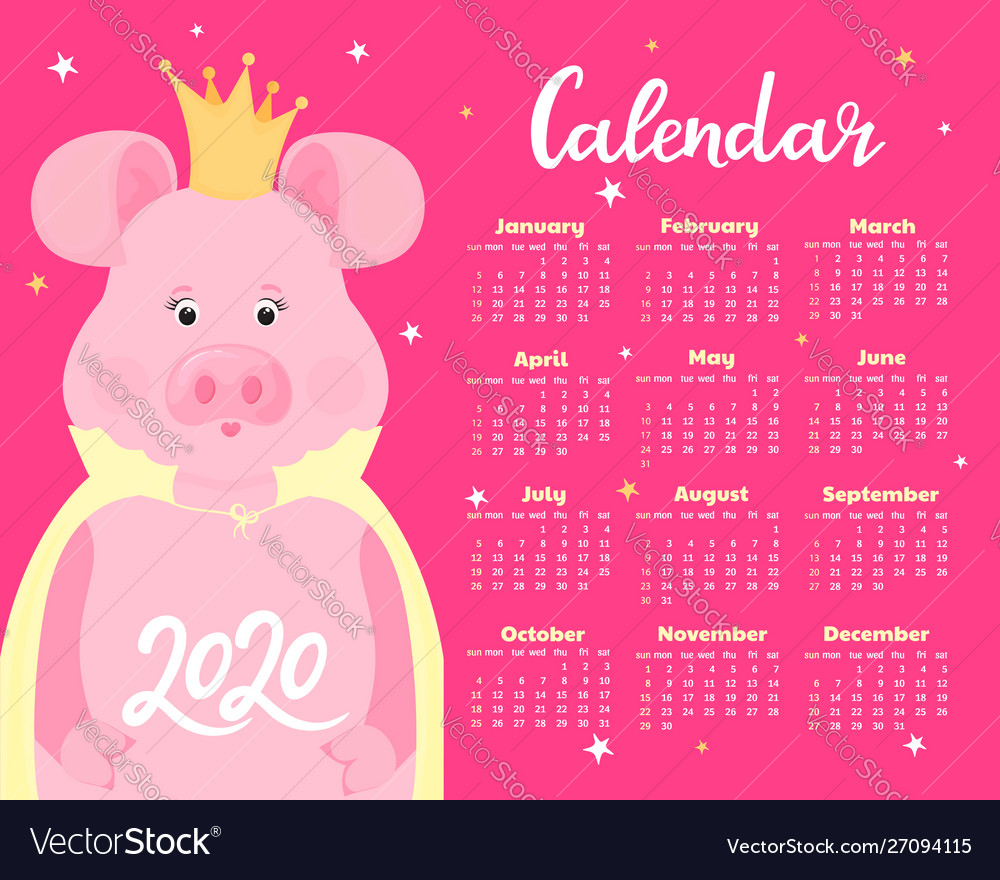 calendar-for-2020-week-start-on-sunday-cute-vector-image