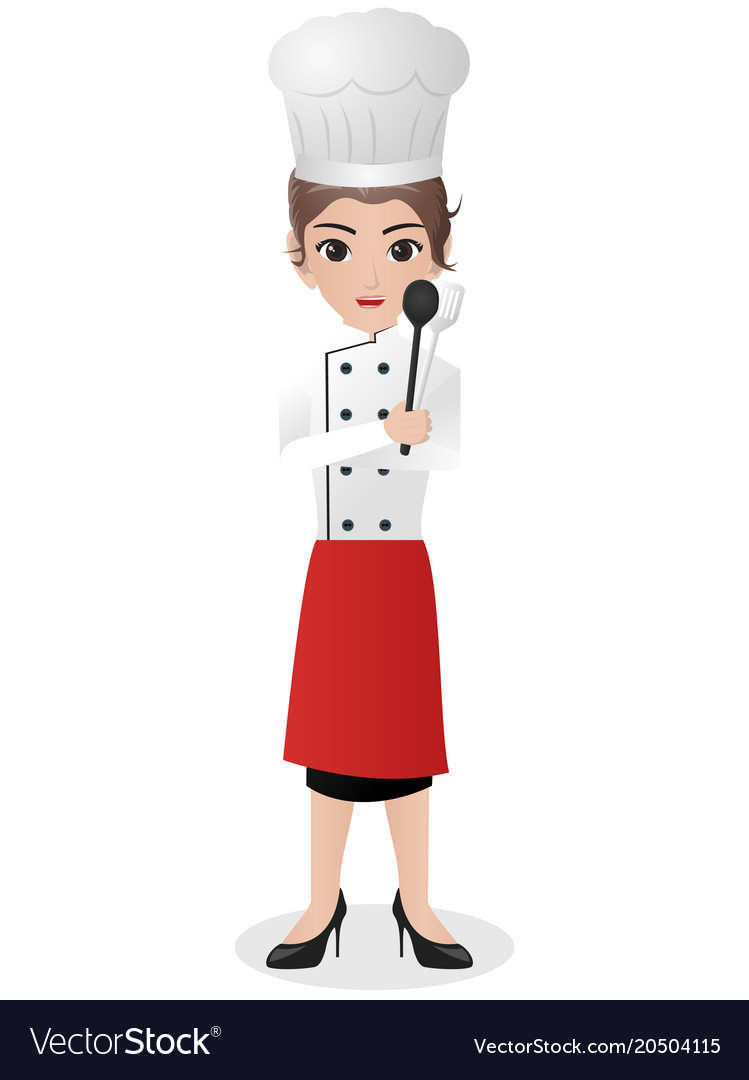 Female chef holding spatula Royalty Free Vector Image