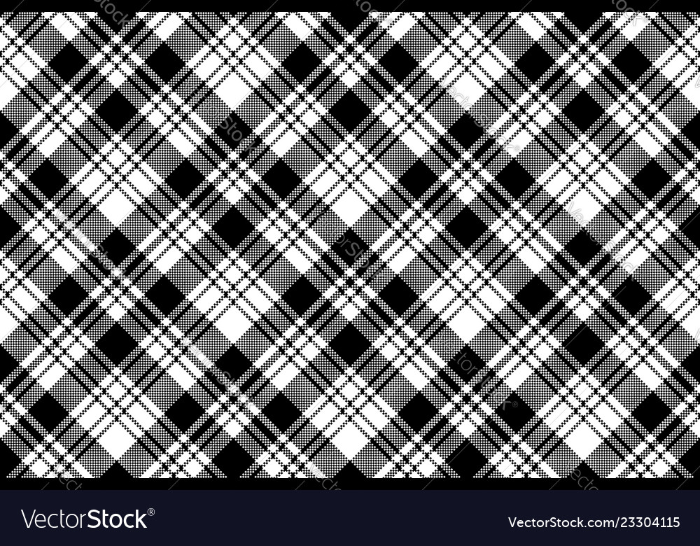 Pixel black white plaid seamless pattern