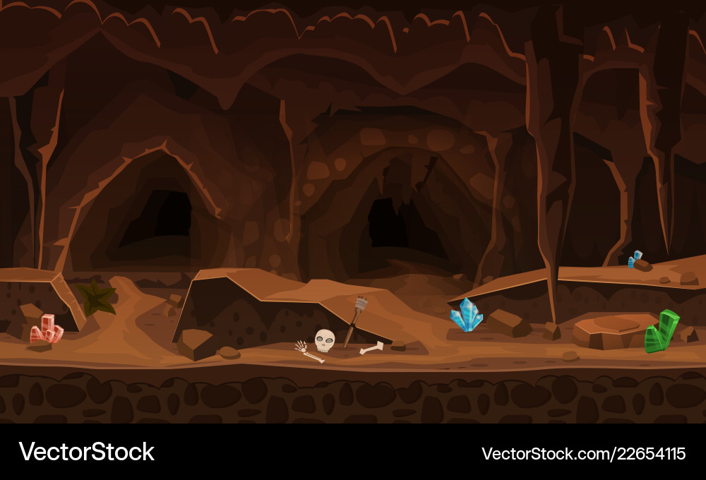 Treasure Cave With Crystals Concept Art For Vector Image